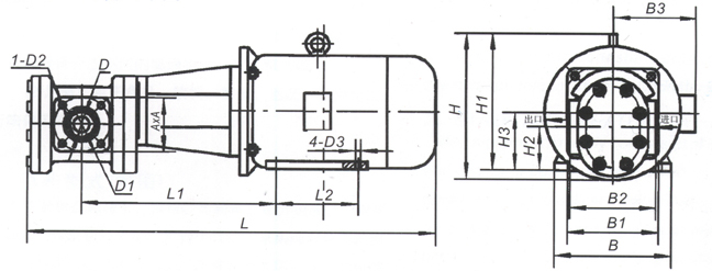 LB型齿轮泵外形及安装尺寸